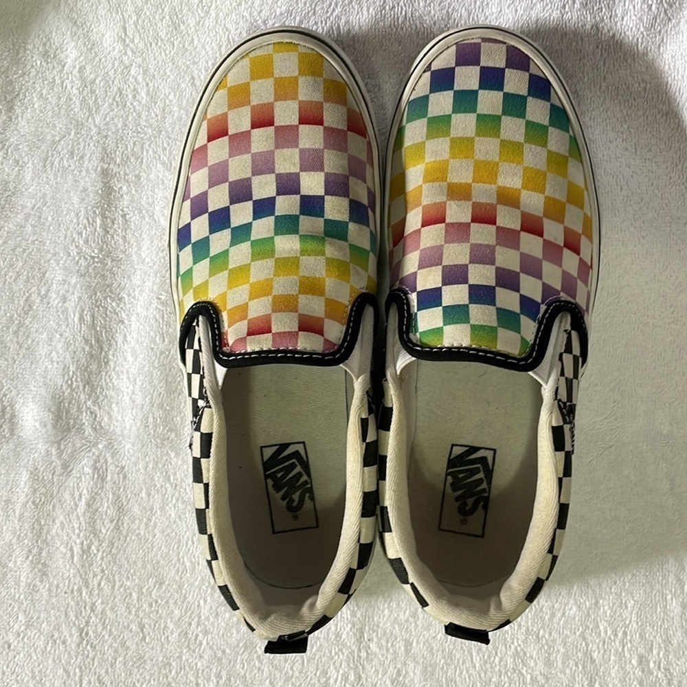 Vans Missy Slip-on Size 5.0 Checker Board Rainbow Design - Picture 2 of 6